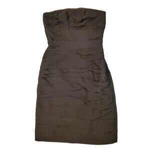 Monique Lhuillier Bridesmaids Strapless Ruched Chiffon Little Black Dress Sz 4